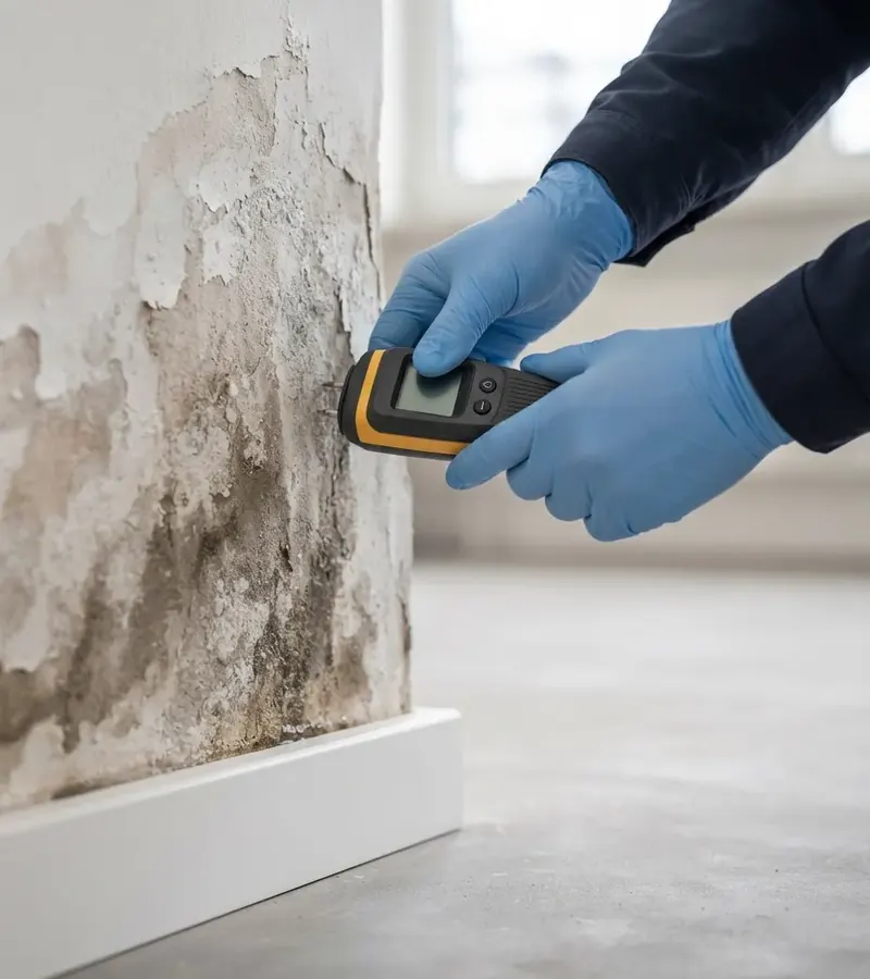 Muro con umidità di risalita e distacco dell'intonaco a Lecce